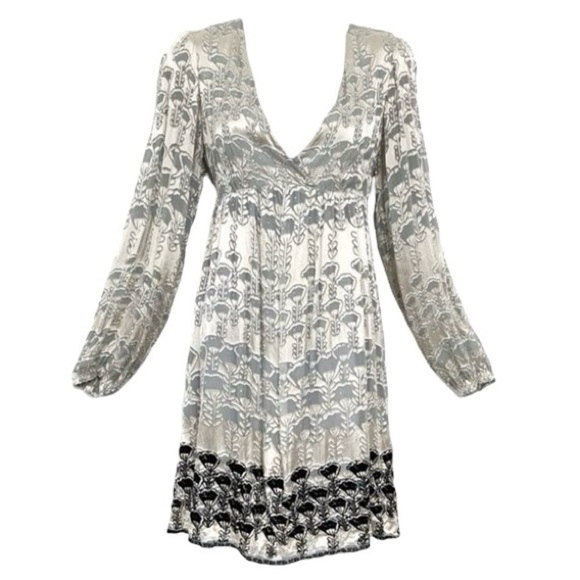Johnny Was For Love And Liberty Silk Velvet Burnout Dress Cream Gray